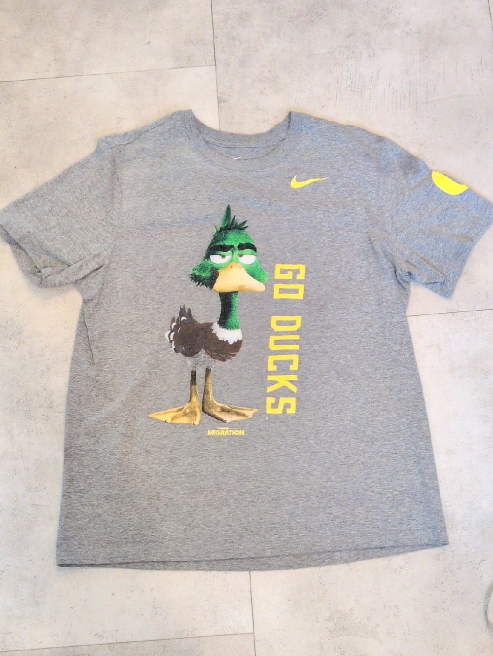 Nike Gray Tee with Green Duck and Yellow 'Go Ducks' Graphic